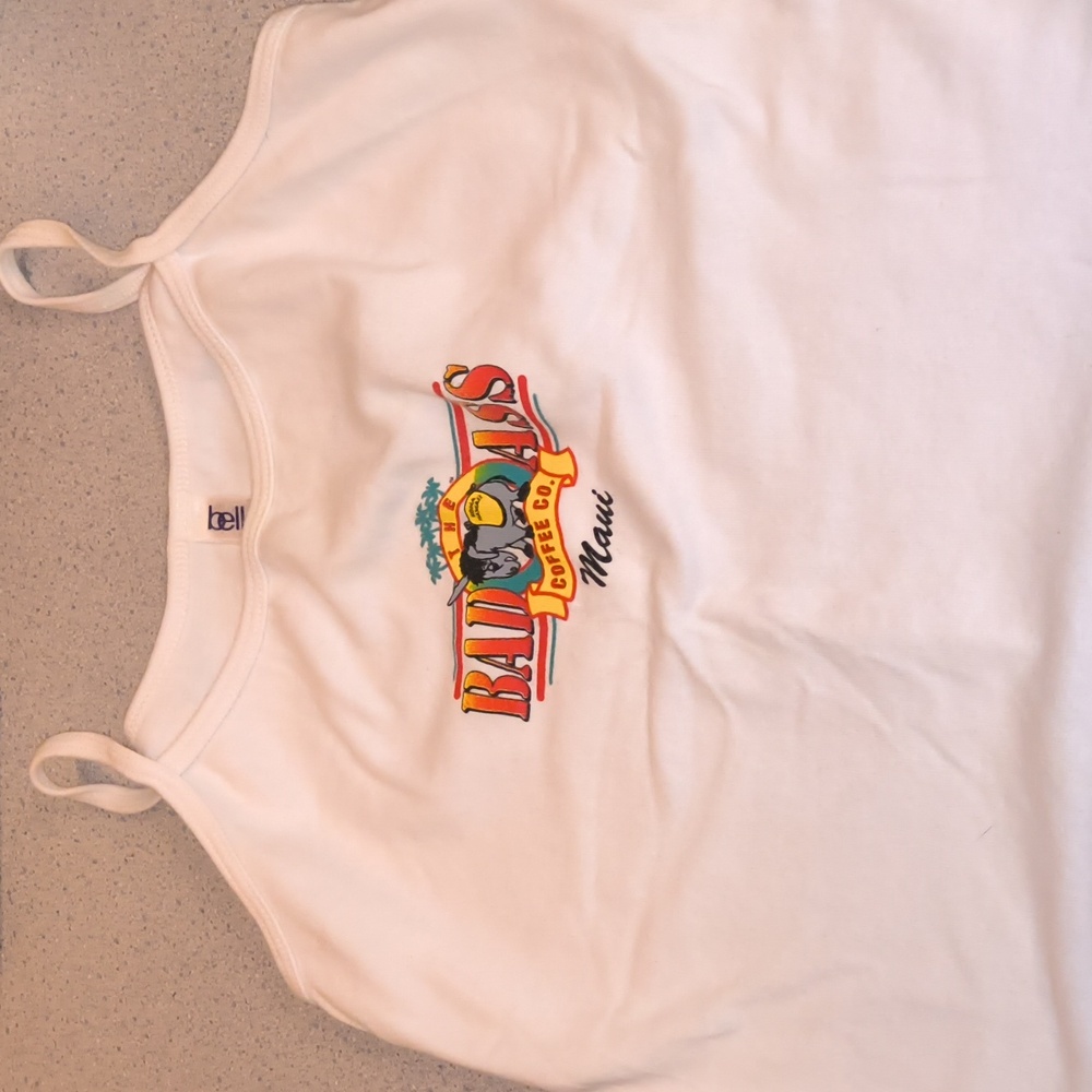 bella Brand Women's Bad Ass Coffee Co. Maui, Hawaii White Tank W/Donkey-NWOT